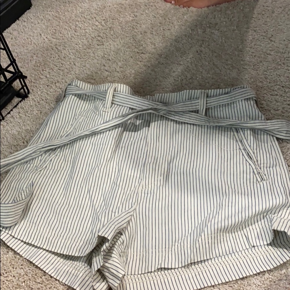 Blue and white striped jean shorts